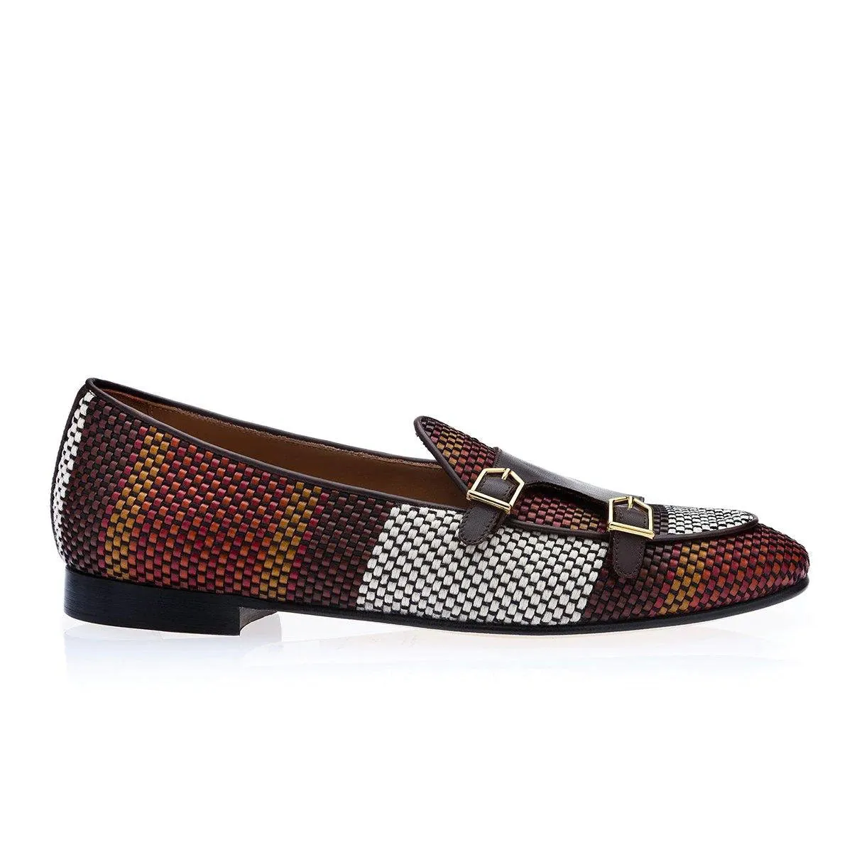 SUPERGLAMOUROUS Tangerine 7 Tetris Men's Shoes Multi-Color Hand-Loomed Leather Monk-Straps Belgian Loafers (SPGM1044)