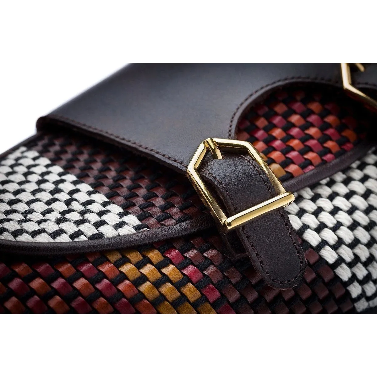 SUPERGLAMOUROUS Tangerine 7 Tetris Men's Shoes Multi-Color Hand-Loomed Leather Monk-Straps Belgian Loafers (SPGM1044)