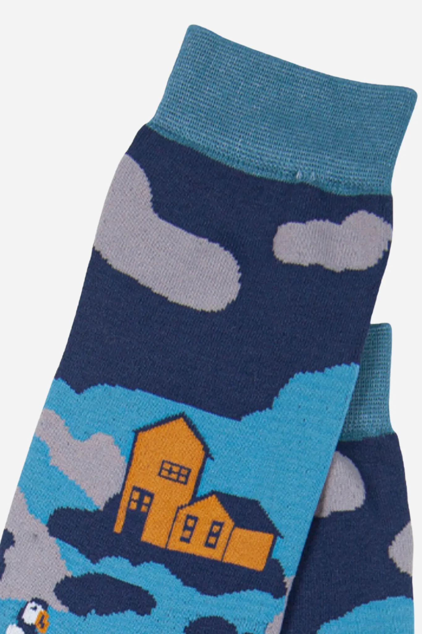 Teal Men's Coastal Scene Print Bamboo Socks