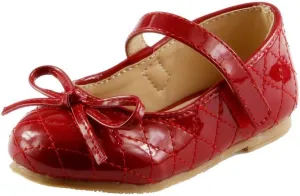 The Doll Maker Girl's Bow Top Glossy Strap Flat - FBA1511117-5 Red
