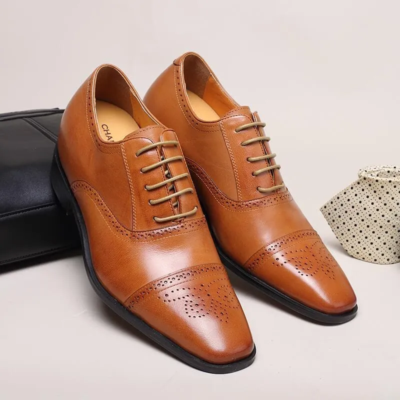 This item only ships to the United States - 7 CM / 2.76 Inches CMR CHAMARIPA Elevator Shoes For Men Calfskin Leather Dress Wedding Brogue Shoes