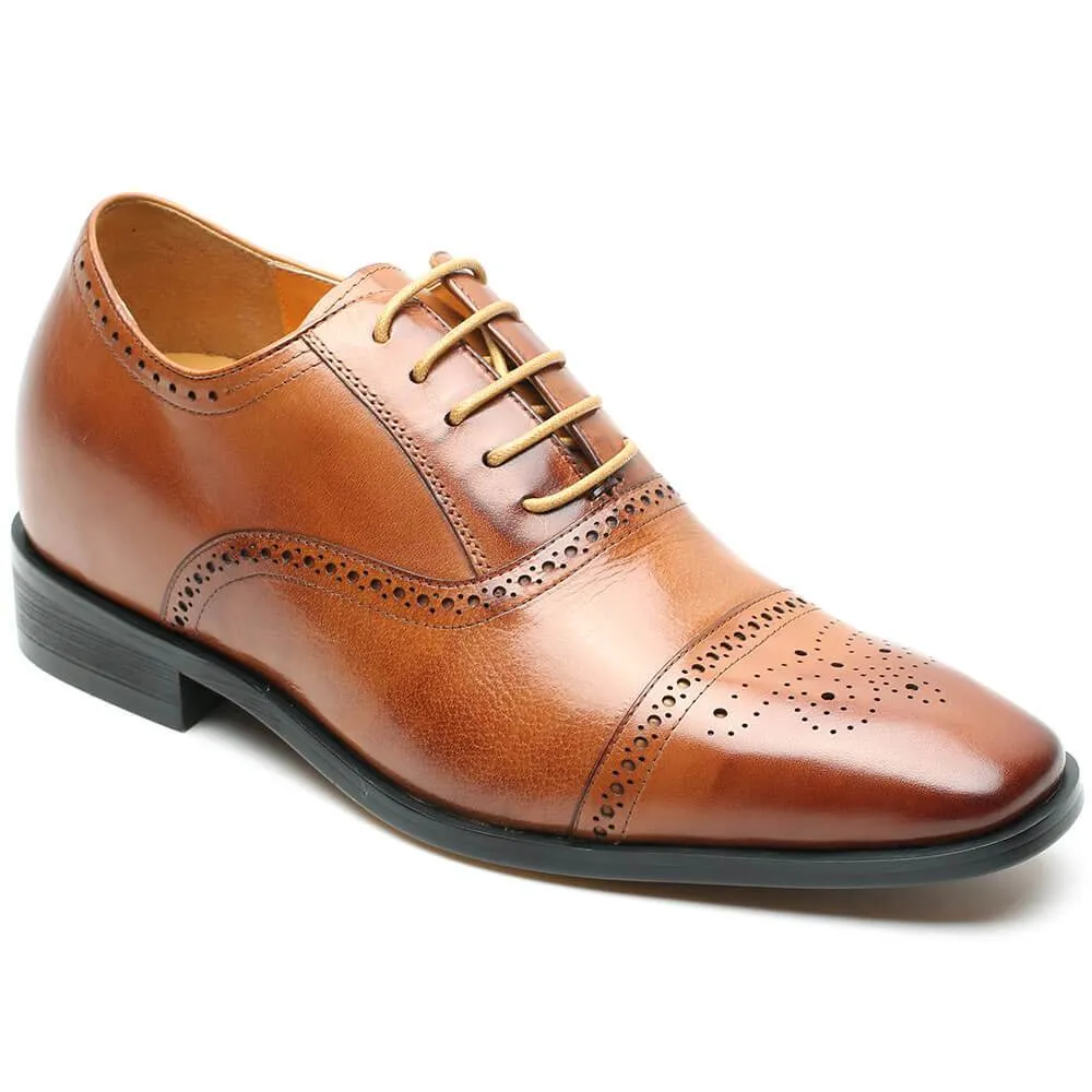 This item only ships to the United States - 7 CM / 2.76 Inches CMR CHAMARIPA Elevator Shoes For Men Calfskin Leather Dress Wedding Brogue Shoes