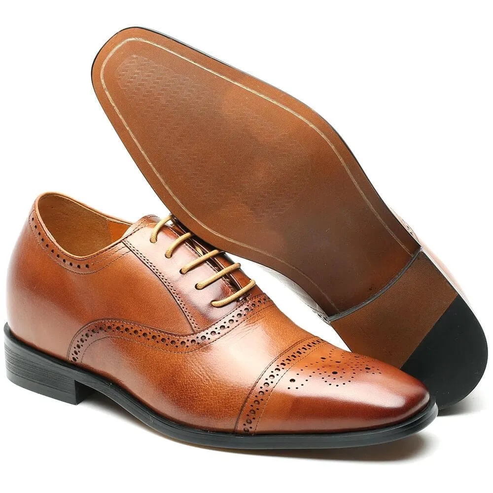 This item only ships to the United States - 7 CM / 2.76 Inches CMR CHAMARIPA Elevator Shoes For Men Calfskin Leather Dress Wedding Brogue Shoes