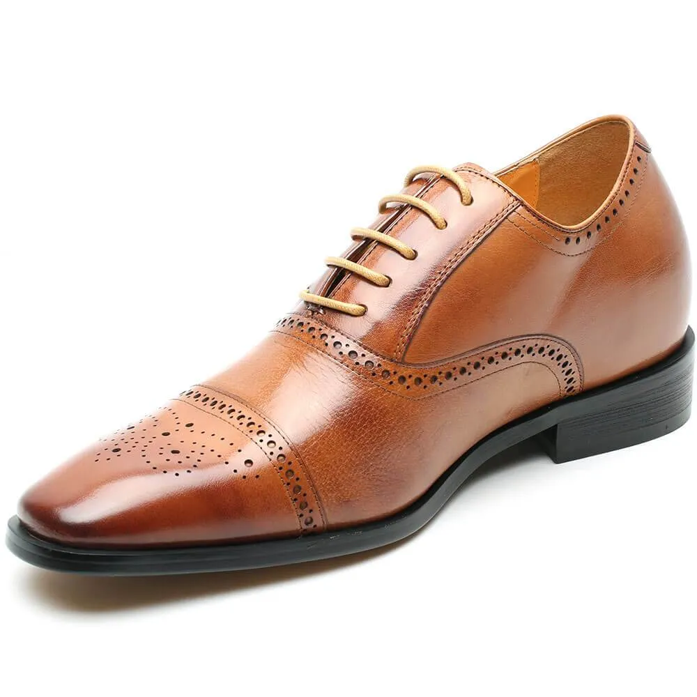 This item only ships to the United States - 7 CM / 2.76 Inches CMR CHAMARIPA Elevator Shoes For Men Calfskin Leather Dress Wedding Brogue Shoes