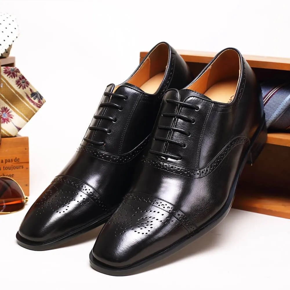 This item only ships to the United States - 7 CM / 2.76 Inches CMR CHAMARIPA Elevator Shoes For Men Calfskin Leather Dress Wedding Brogue Shoes