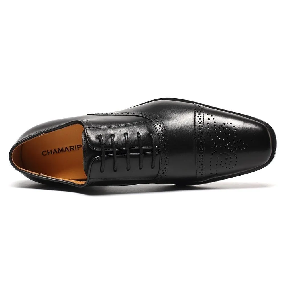 This item only ships to the United States - 7 CM / 2.76 Inches CMR CHAMARIPA Elevator Shoes For Men Calfskin Leather Dress Wedding Brogue Shoes