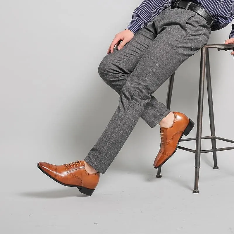 This item only ships to the United States - 7 CM / 2.76 Inches CMR CHAMARIPA Elevator Shoes For Men Calfskin Leather Dress Wedding Brogue Shoes