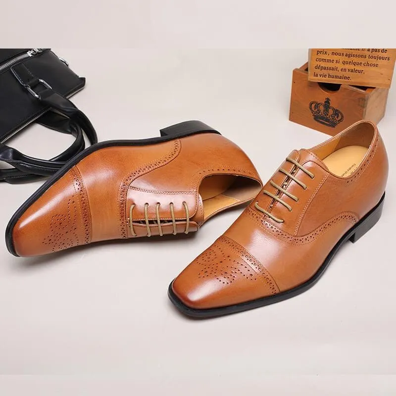 This item only ships to the United States - 7 CM / 2.76 Inches CMR CHAMARIPA Elevator Shoes For Men Calfskin Leather Dress Wedding Brogue Shoes