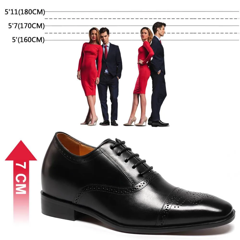This item only ships to the United States - 7 CM / 2.76 Inches CMR CHAMARIPA Elevator Shoes For Men Calfskin Leather Dress Wedding Brogue Shoes