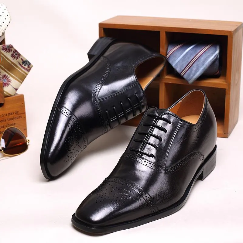 This item only ships to the United States - 7 CM / 2.76 Inches CMR CHAMARIPA Elevator Shoes For Men Calfskin Leather Dress Wedding Brogue Shoes