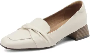 TinaCus Genuine Leather Women's Pointed Toe Handmade Low Chunky Heels Casual Loafers Shoes