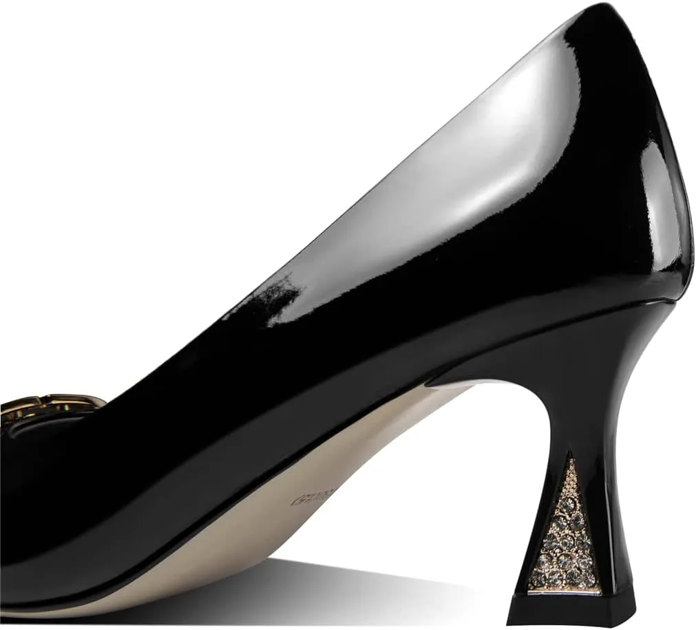 TinaCus Glossy Patent Leather Women's Handmade Spool Heel Pointed Toe Pumps with Metal Heart