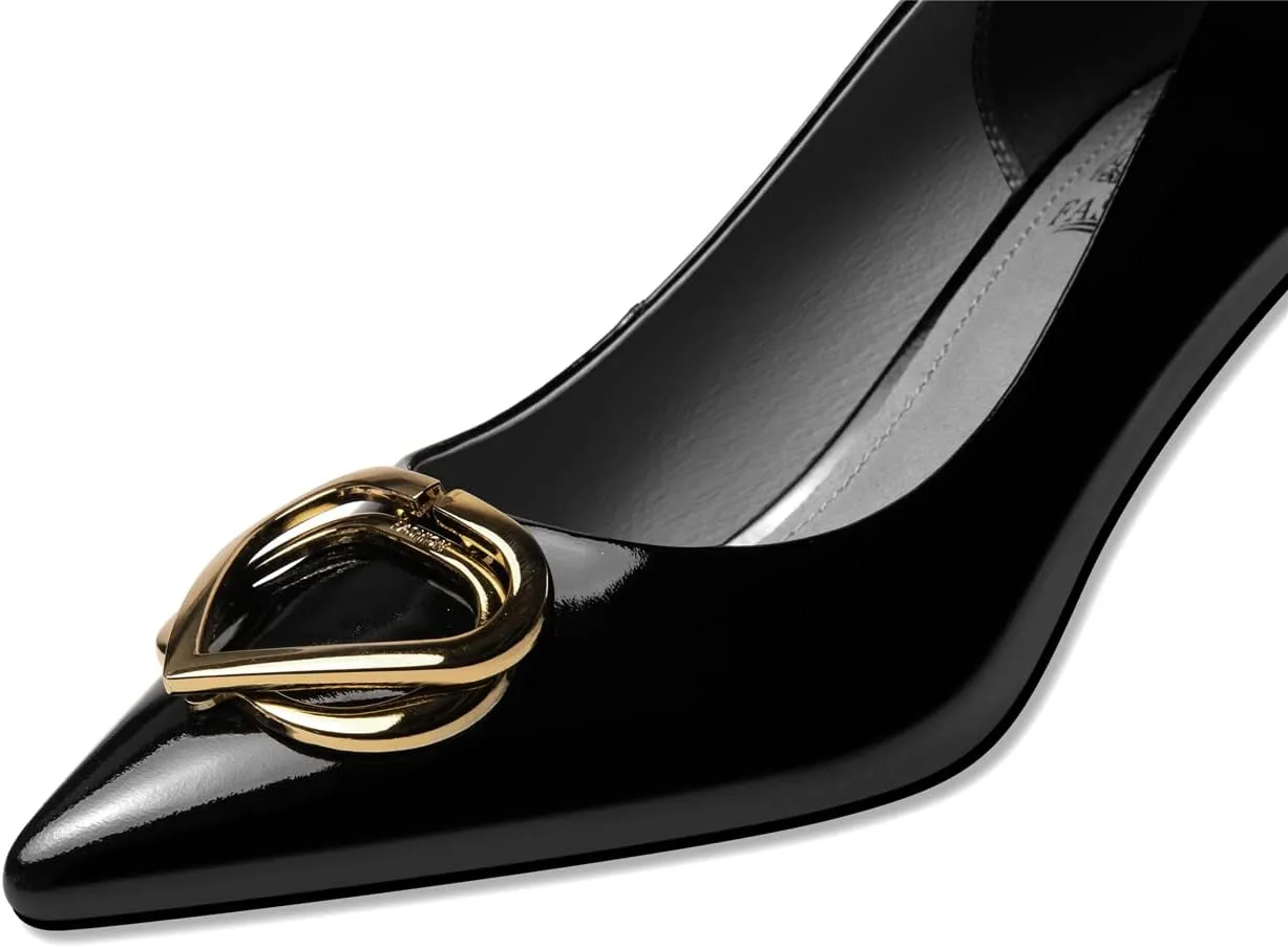 TinaCus Glossy Patent Leather Women's Handmade Spool Heel Pointed Toe Pumps with Metal Heart