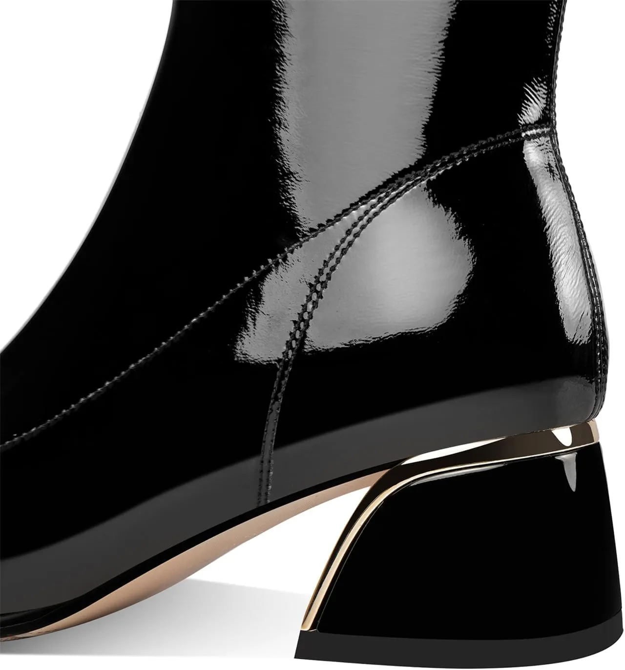 TinaCus Women's Glossy Patent Leather Handmade Chunky Heel Stretch Side Zip Up Ankle Boots