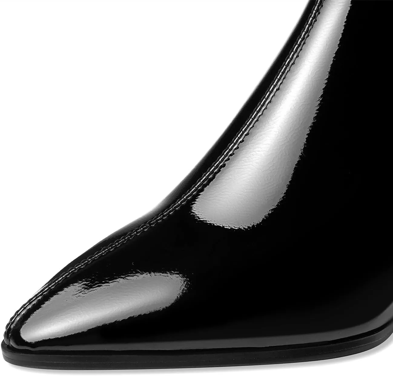 TinaCus Women's Pointed Toe Glossy Patent Leather Handmade Chunky Heels Zip Up Ankle Boots