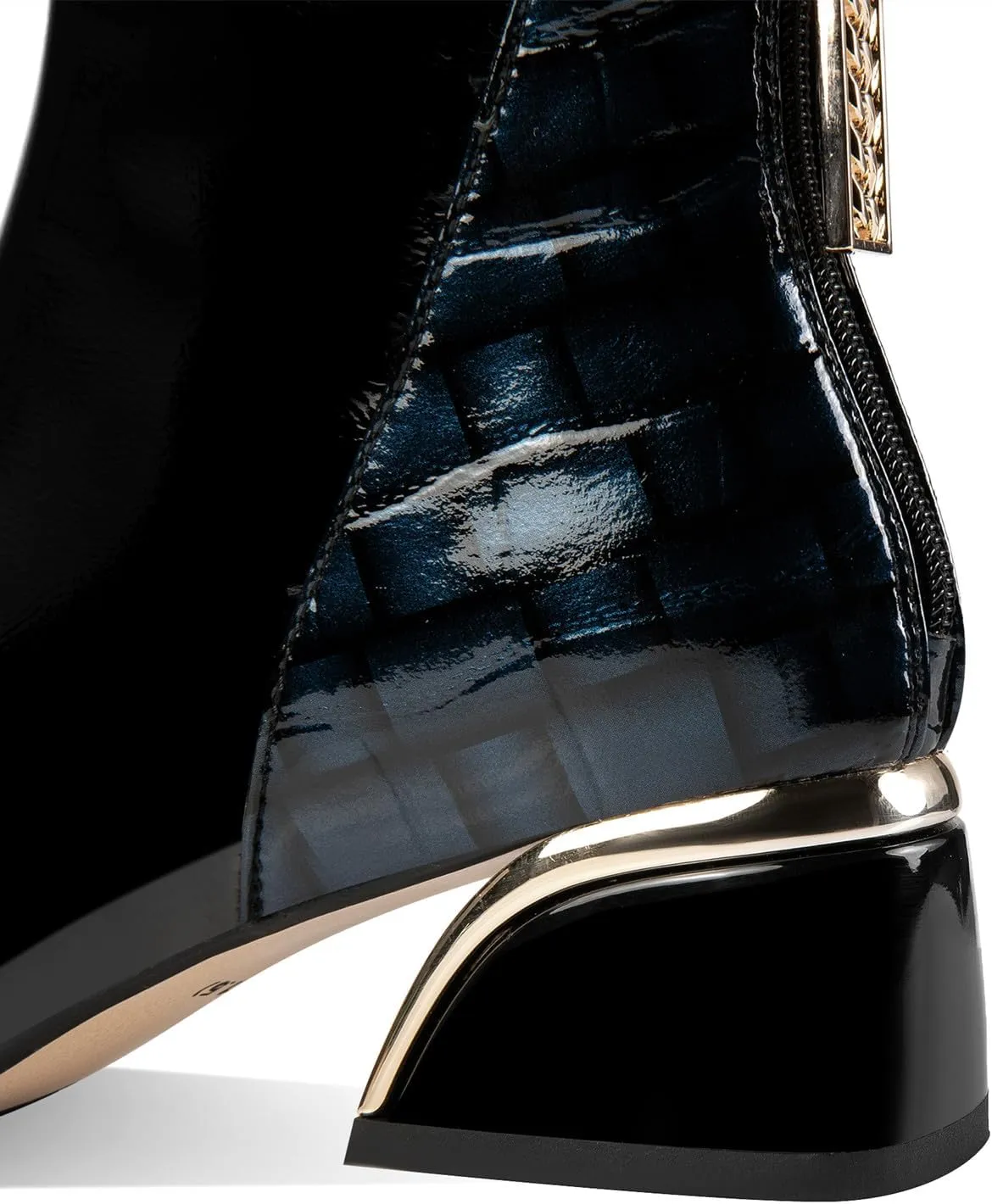 TinaCus Women's Pointed Toe Glossy Patent Leather Handmade Chunky Heels Zip Up Ankle Boots