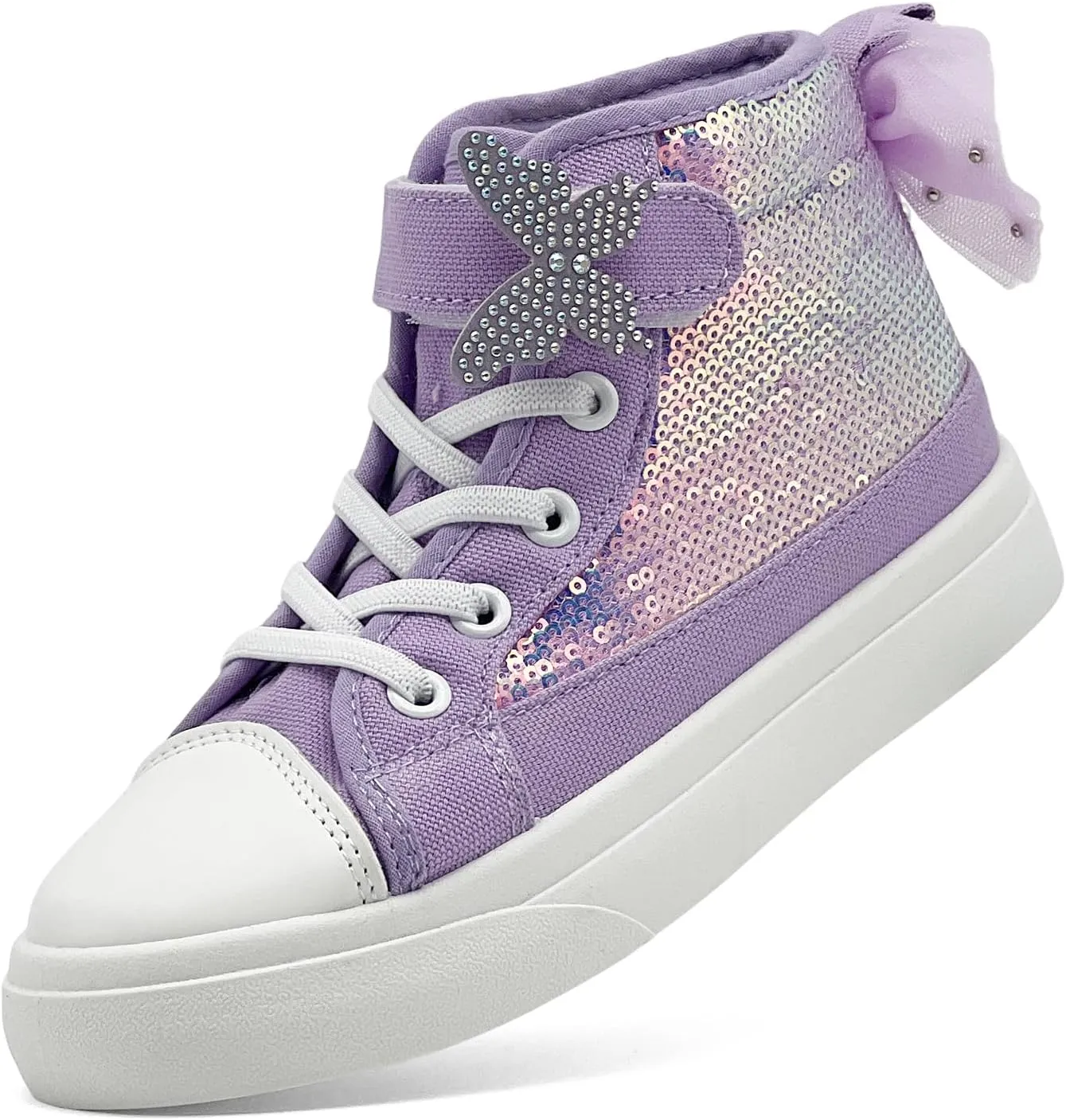 Toddler Sneakers for Girls Boys Canvas High Top Kids Fashion Sparkle Sequins Bow Shoes Running Walking Casual Shoes