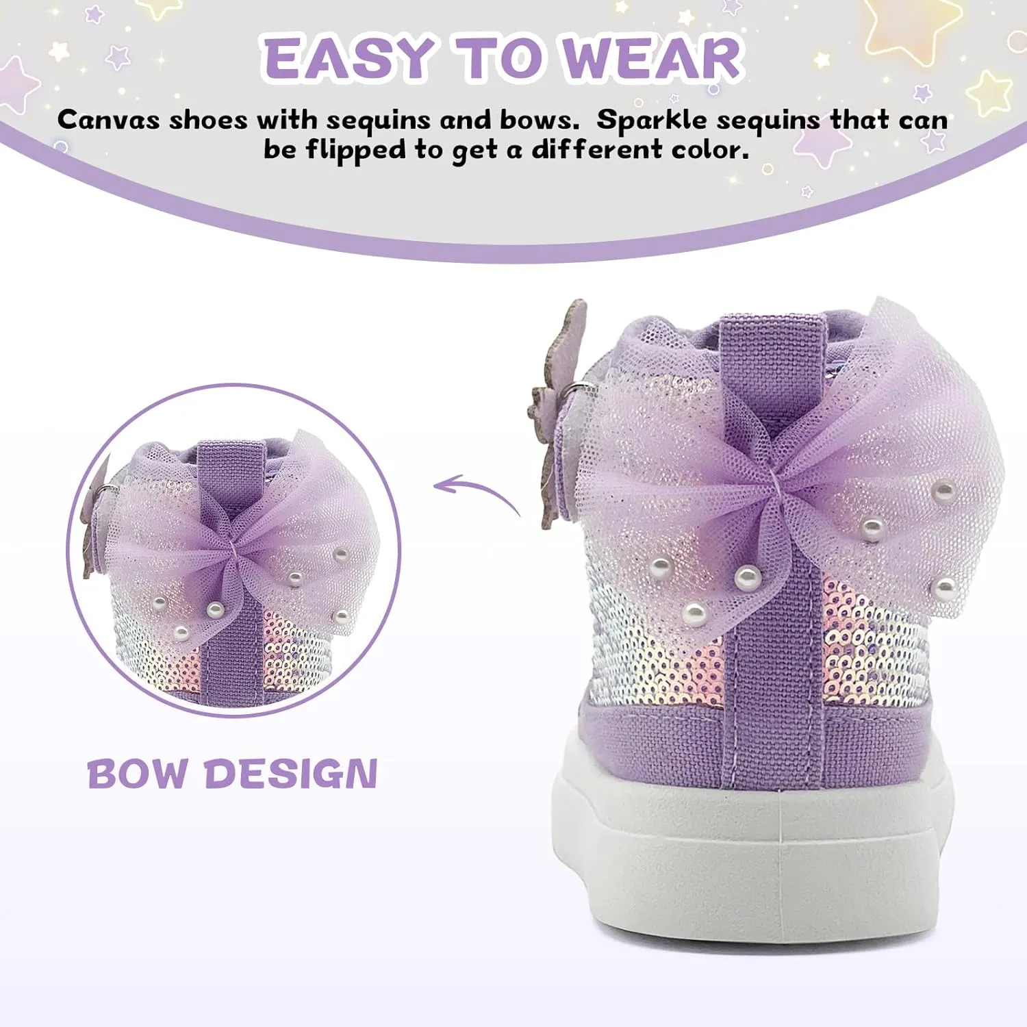 Toddler Sneakers for Girls Boys Canvas High Top Kids Fashion Sparkle Sequins Bow Shoes Running Walking Casual Shoes