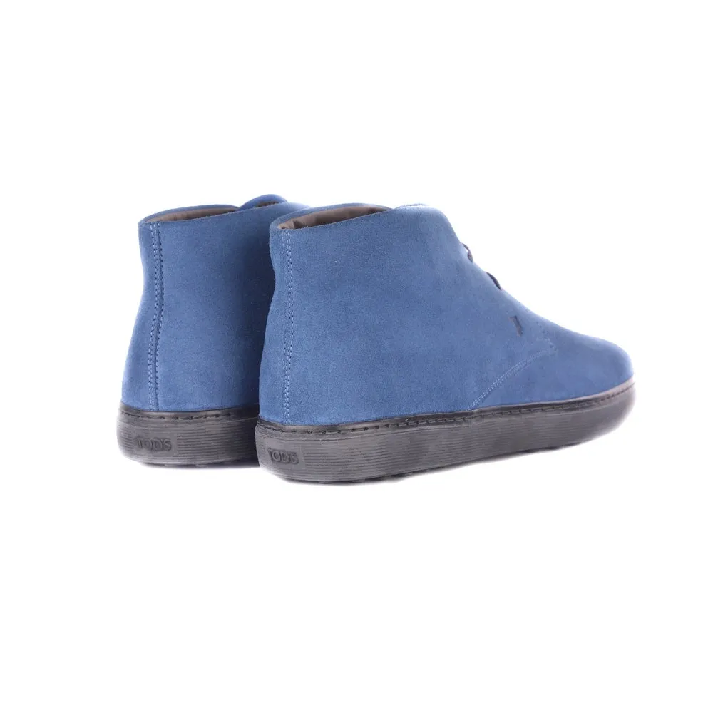 Tod's Men's Polacco Jean Blue Suede Leather Lace Up Desert Flat Heel Ankle Boots