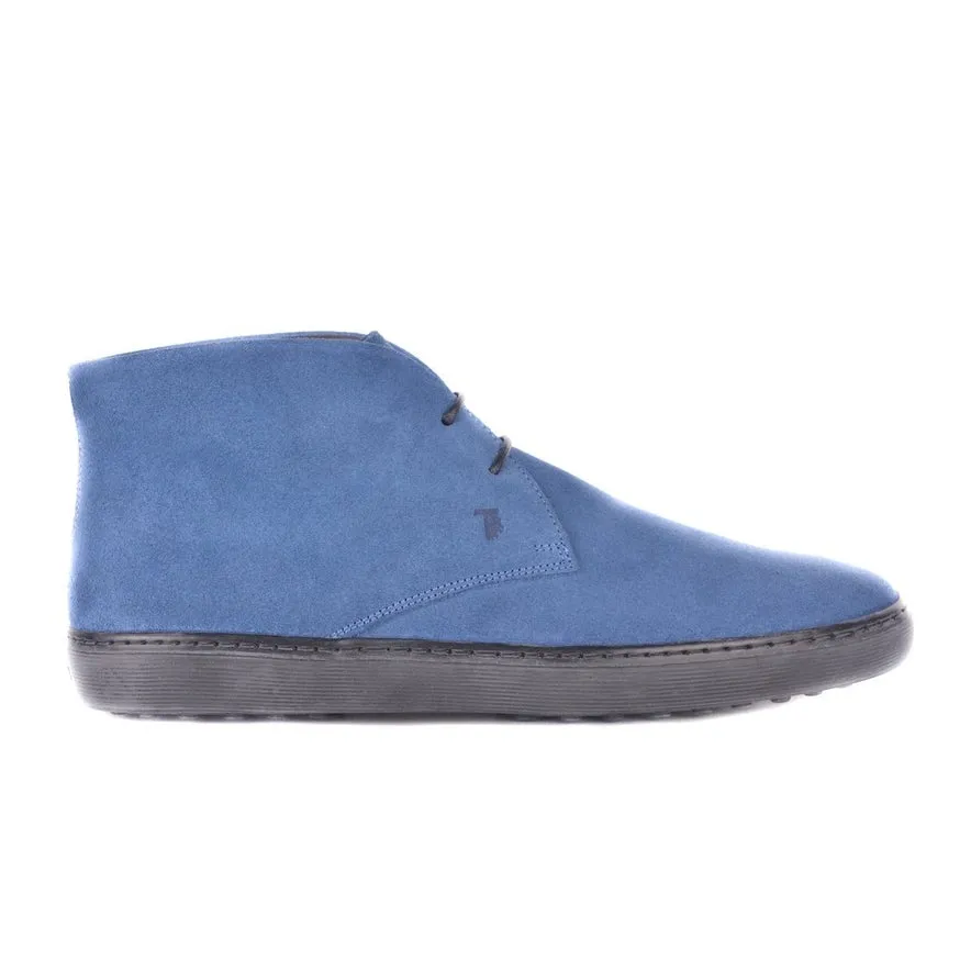 Tod's Men's Polacco Jean Blue Suede Leather Lace Up Desert Flat Heel Ankle Boots