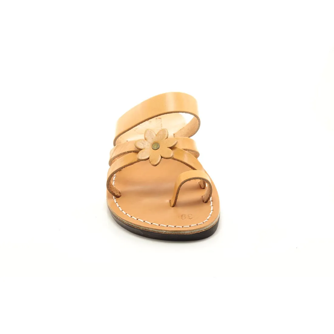 Tovah - Tan leather flower detail toe-ring sandal