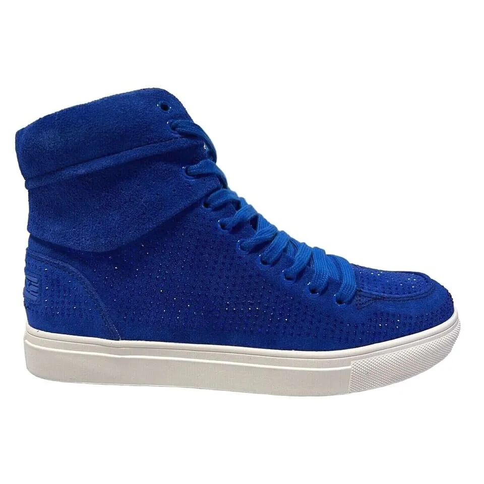 Travel Fox Men's Royal Blue Rhinestone Suede High Top Sneakers 9220 05