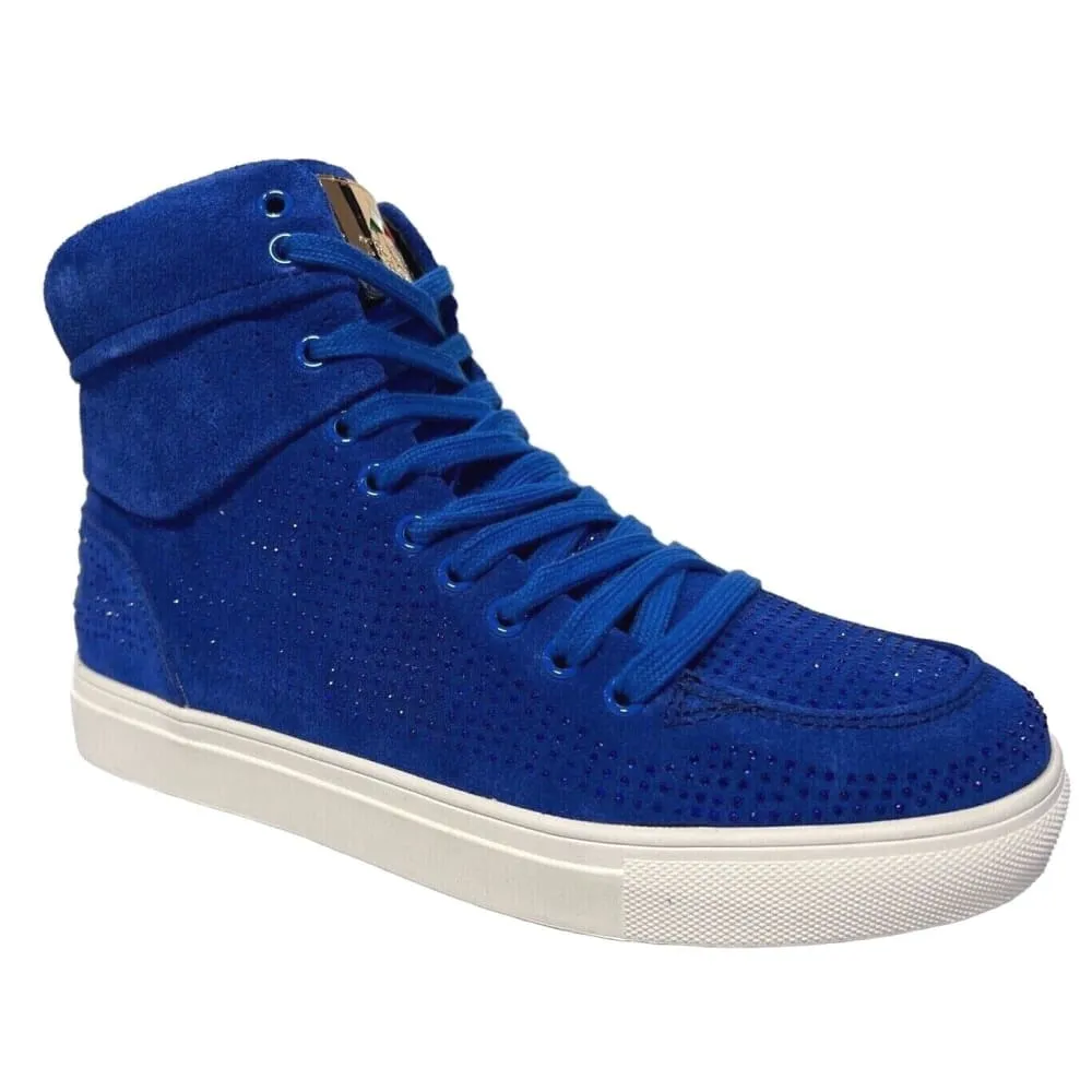 Travel Fox Men's Royal Blue Rhinestone Suede High Top Sneakers 9220 05