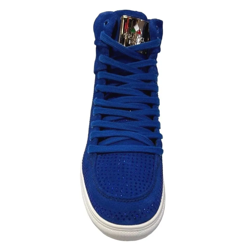 Travel Fox Men's Royal Blue Rhinestone Suede High Top Sneakers 9220 05