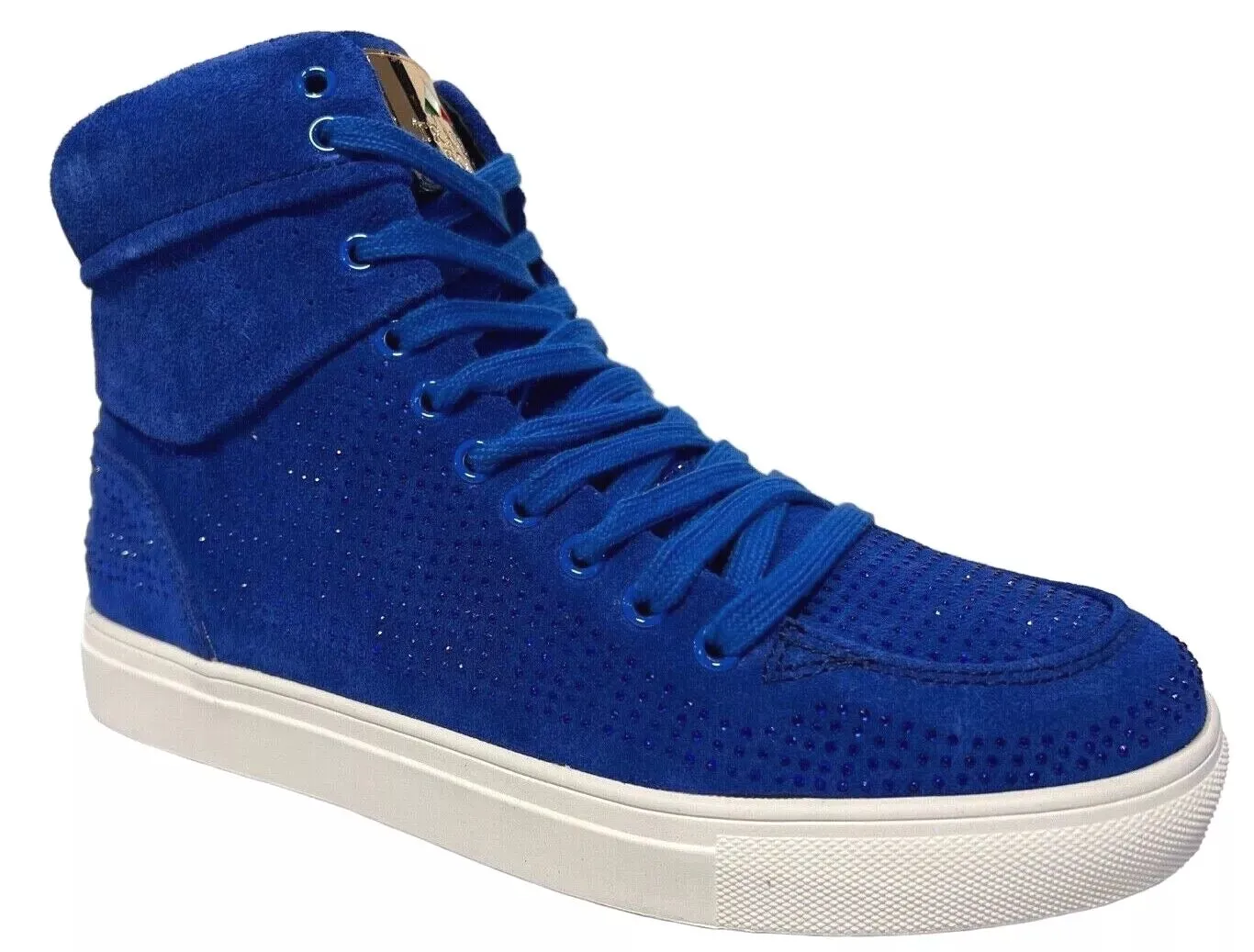 Travel Fox Men's Royal Blue Rhinestone Suede High Top Sneakers 9220 05