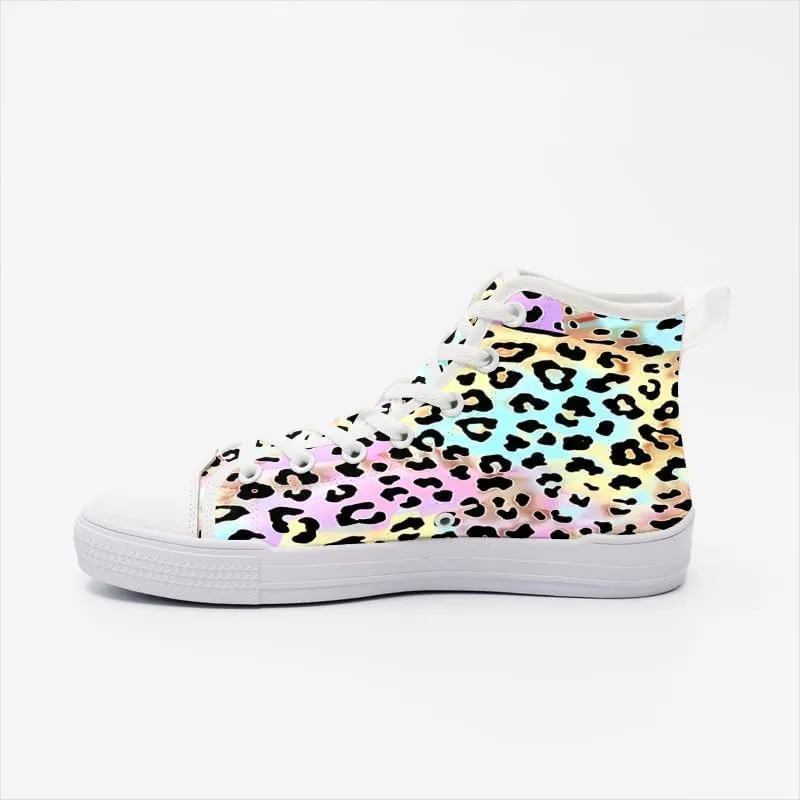 Unisex Fashion Leopard Print Lace-up High top Sneakers Classic High Tops Canvas Walking Shoes Casual Tennis Shoes for Men