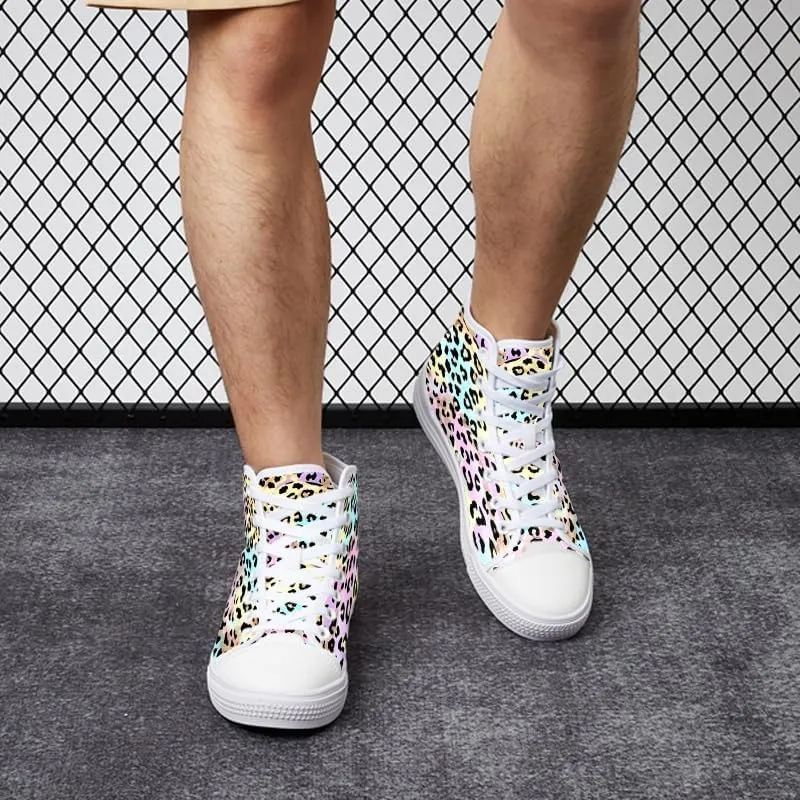 Unisex Fashion Leopard Print Lace-up High top Sneakers Classic High Tops Canvas Walking Shoes Casual Tennis Shoes for Men