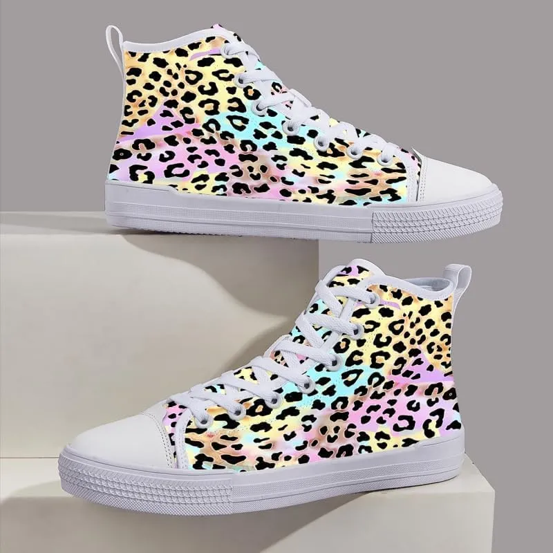 Unisex Fashion Leopard Print Lace-up High top Sneakers Classic High Tops Canvas Walking Shoes Casual Tennis Shoes for Men