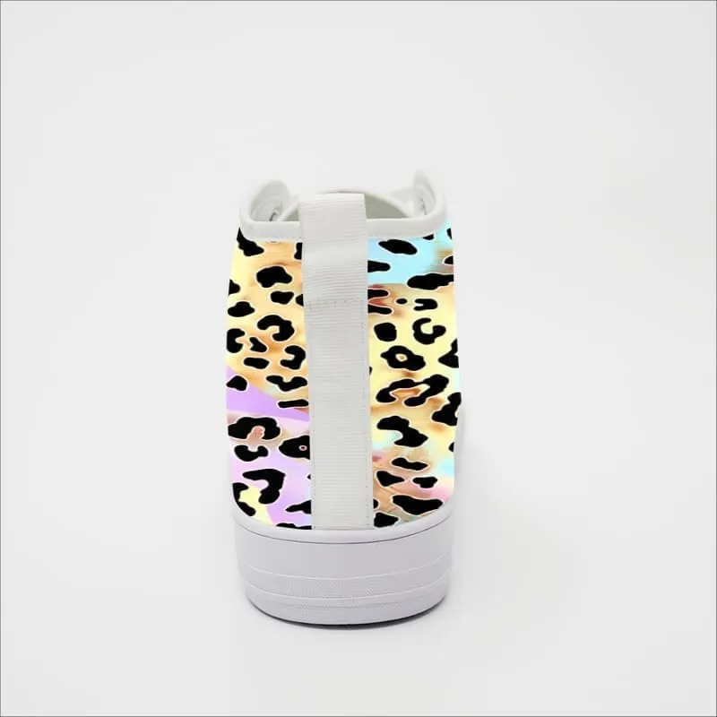 Unisex Fashion Leopard Print Lace-up High top Sneakers Classic High Tops Canvas Walking Shoes Casual Tennis Shoes for Men