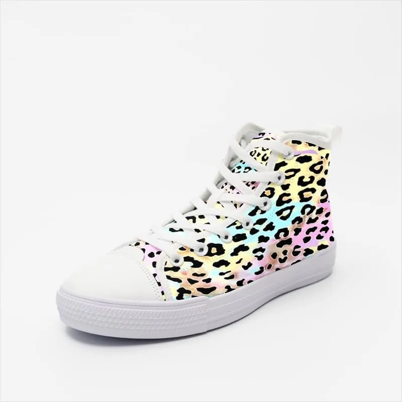 Unisex Fashion Leopard Print Lace-up High top Sneakers Classic High Tops Canvas Walking Shoes Casual Tennis Shoes for Men