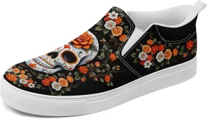 Unisex Skull Slip on Shoes Canvas Sneakers Low Top Casual Shoes Comfortable Non Slip Loafers