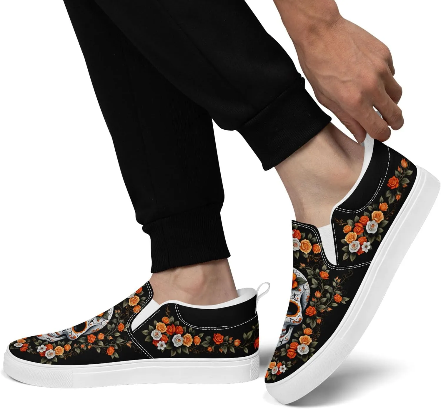 Unisex Skull Slip on Shoes Canvas Sneakers Low Top Casual Shoes Comfortable Non Slip Loafers