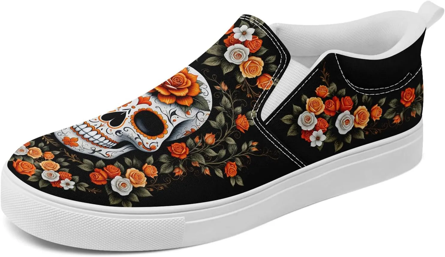 Unisex Skull Slip on Shoes Canvas Sneakers Low Top Casual Shoes Comfortable Non Slip Loafers