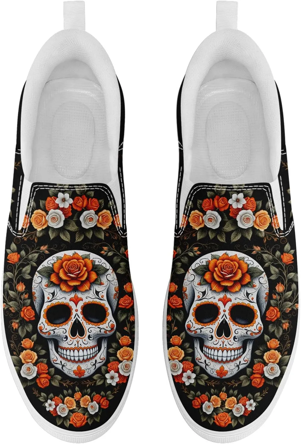 Unisex Skull Slip on Shoes Canvas Sneakers Low Top Casual Shoes Comfortable Non Slip Loafers