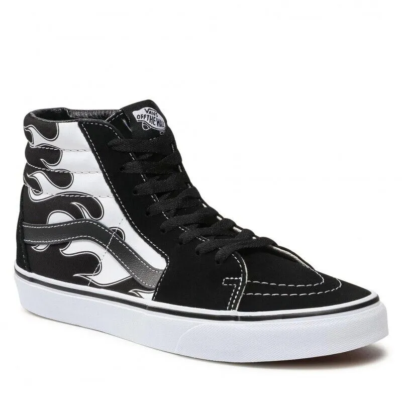 Vans SK8-Hi VN0A32QGK681 Men's Black & White Flame Suede Skateboard Shoes HS3895