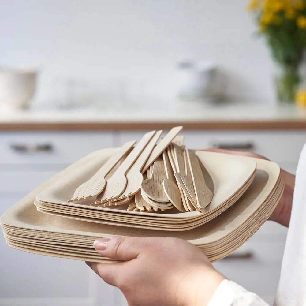 Veneerware® Disposable Square Bamboo Plate - Retail Pack of 8