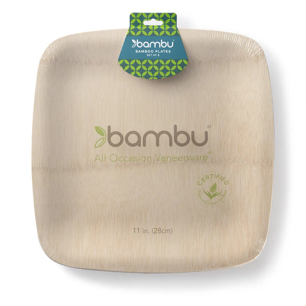 Veneerware® Disposable Square Bamboo Plate - Retail Pack of 8