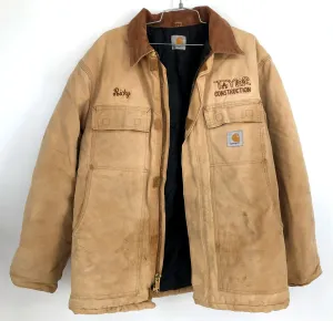 Vintage Carhartt Men's Tan Duck Canvas Chore Coat with Quilted Lining - Size ~XL