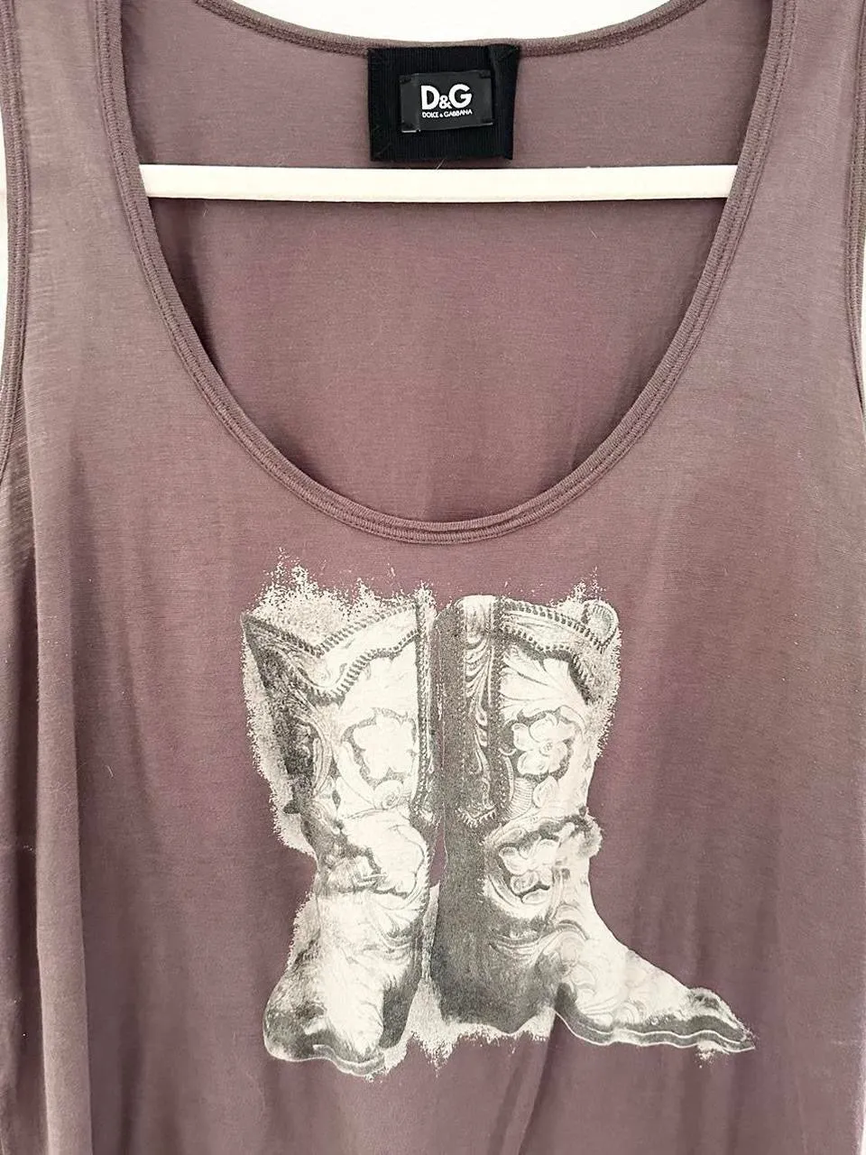 Vintage Dolce & Gabbana Brown Cowboy Boots Tank Top (XL)