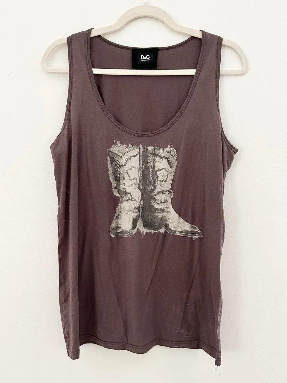 Vintage Dolce & Gabbana Brown Cowboy Boots Tank Top (XL)