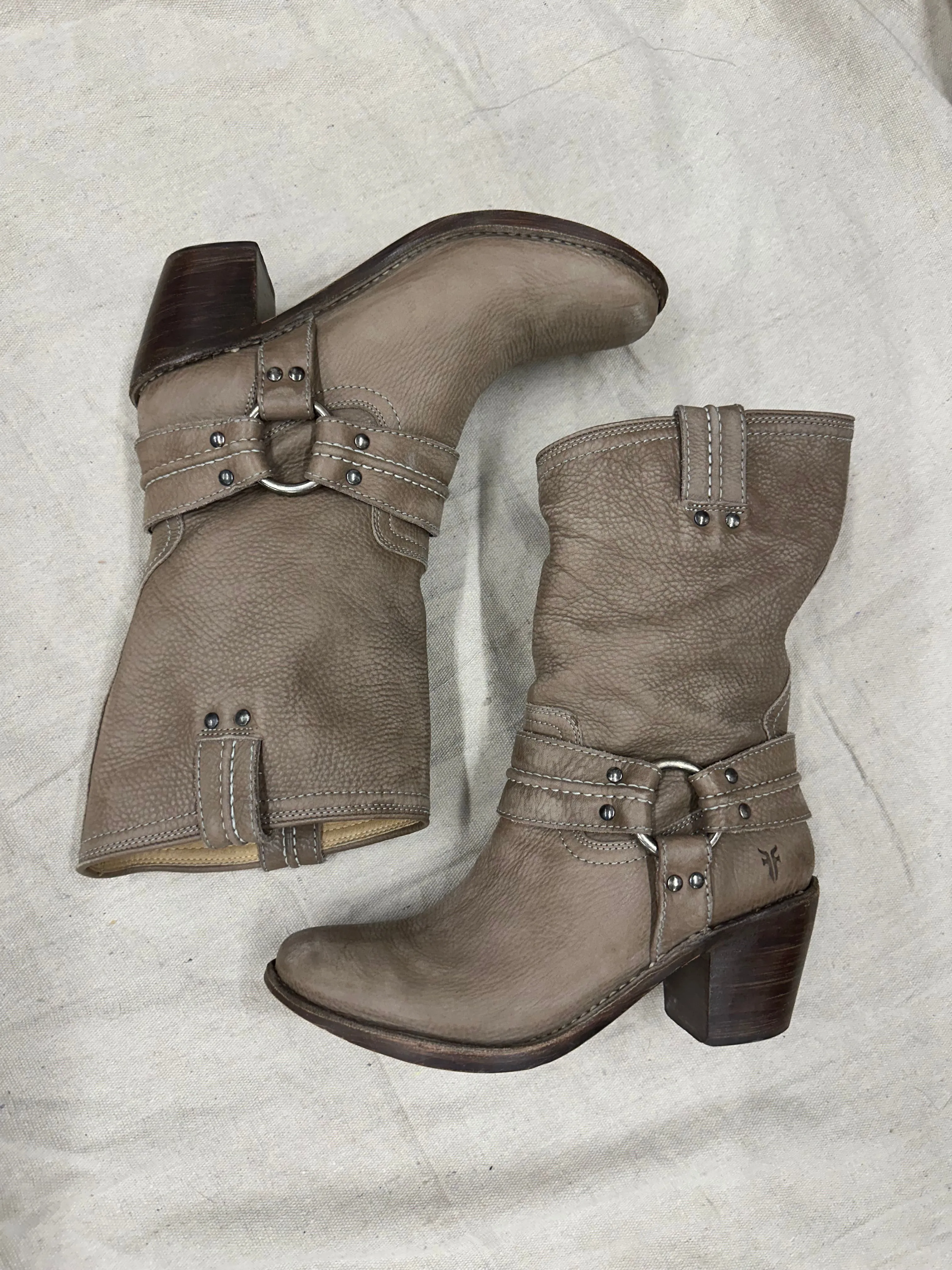 Vintage grayish brown Frye cowboy boots