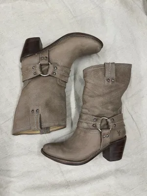 Vintage grayish brown Frye cowboy boots