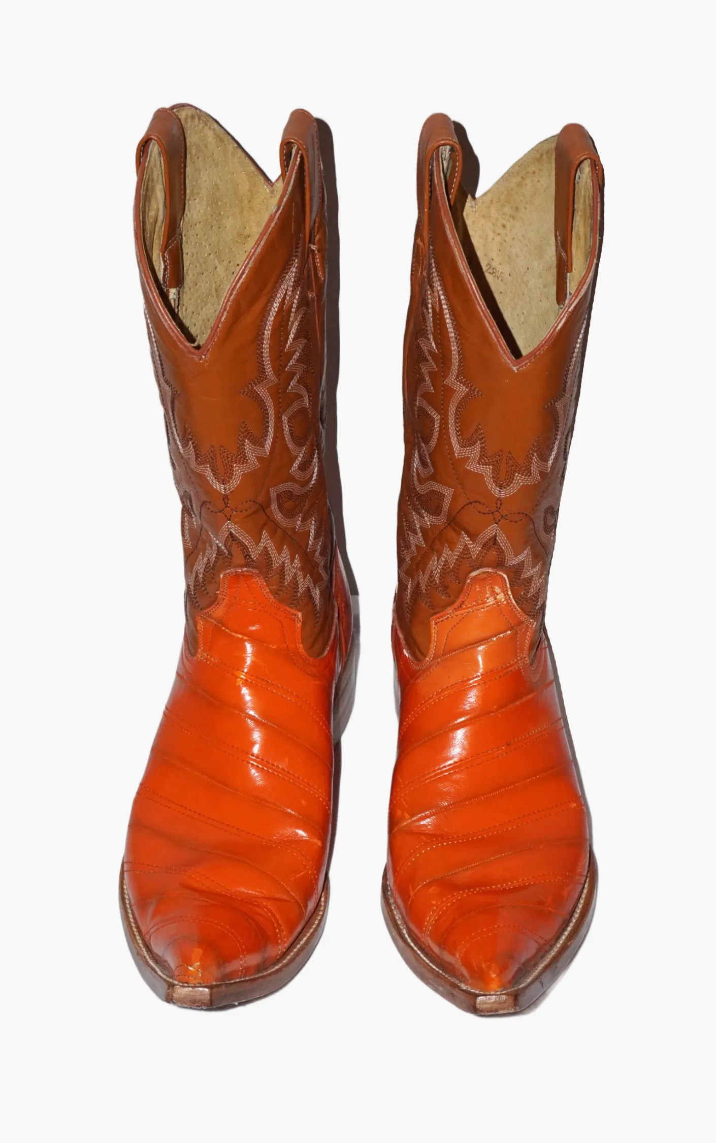 VINTAGE Orange Leather Mid Calf Western Cowboy Boots