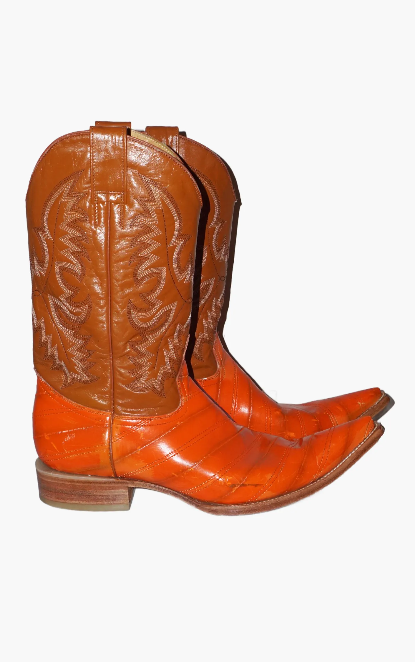 VINTAGE Orange Leather Mid Calf Western Cowboy Boots