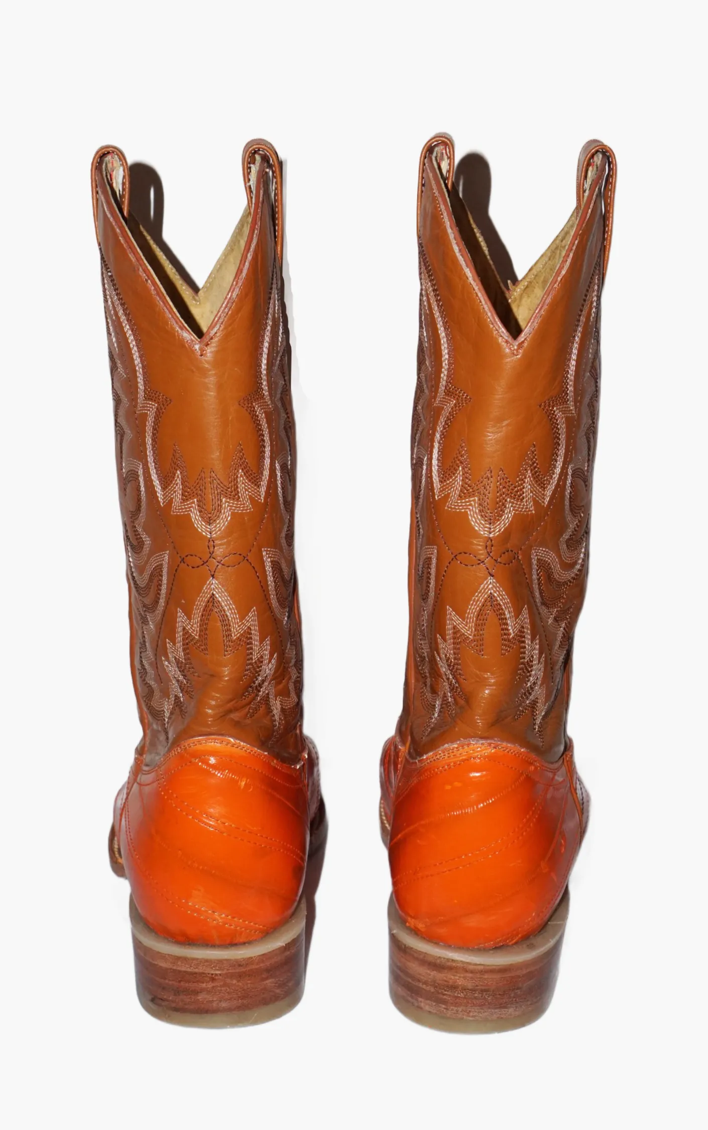 VINTAGE Orange Leather Mid Calf Western Cowboy Boots