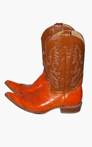 VINTAGE Orange Leather Mid Calf Western Cowboy Boots